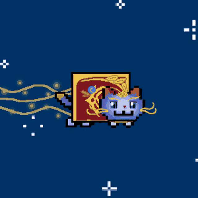 a pixel art drawing of a cat with a dragon on its back