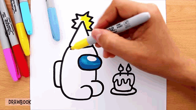 a person is drawing among us with a sharpie