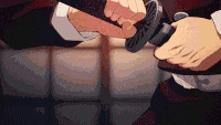 a person is holding a sword in their hands in a pixel art style .