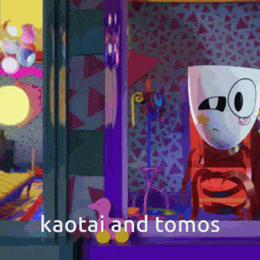 a cartoon of kaotai and tomos standing next to each other in a room
