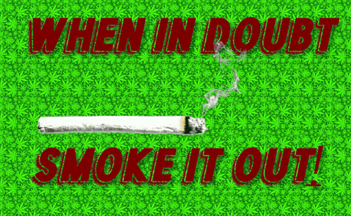 a cigarette with smoke coming out of it is on a green background with the words when in doubt smoke it out