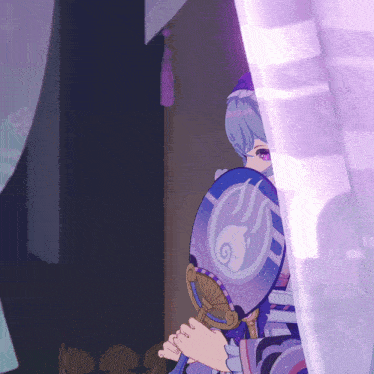 a girl in a kimono is holding a fan in her hands