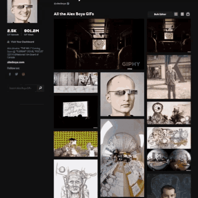 a screenshot of alex boya 's dashboard with a few images