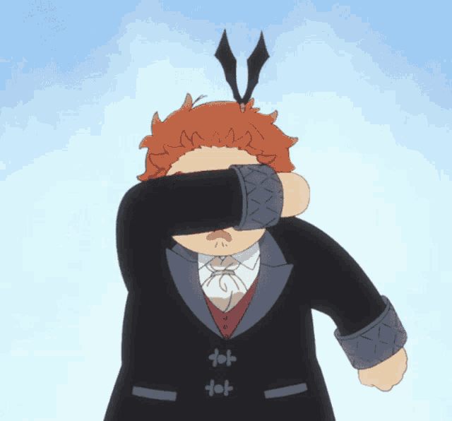 a cartoon character is covering his eyes with his arm
