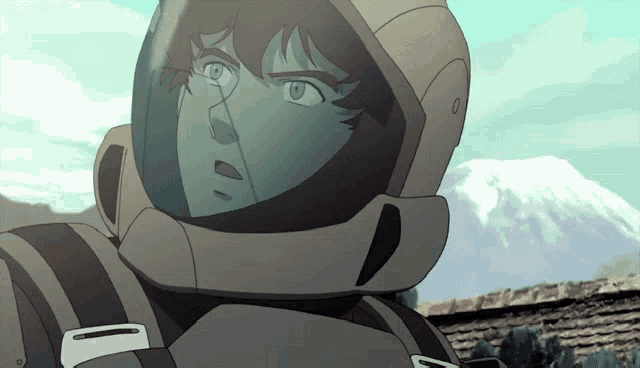 a close up of a person wearing a helmet and a backpack