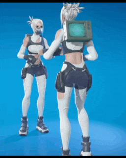 a video game character with a television on her head