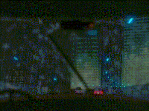 a computer generated image of a city with a tree in the foreground