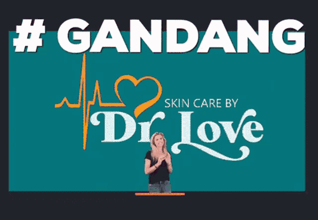 a woman stands in front of a sign that says skin care by dr. love
