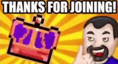 a man is giving a thumbs up next to a purple box that says `` thanks for joining '' .