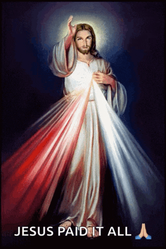 a painting of jesus with the words jesus paid it all