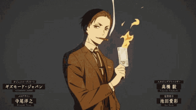 a man in a suit and tie is holding a 1000 yen bill in his hand