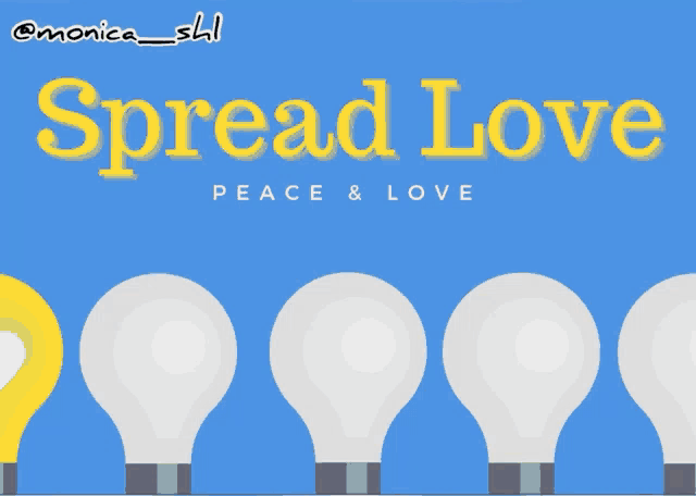 a blue background with light bulbs and the words spread love peace and love