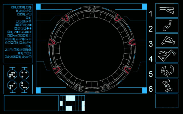 a computer screen with a circle in the middle and numbers 1 through 6 on it