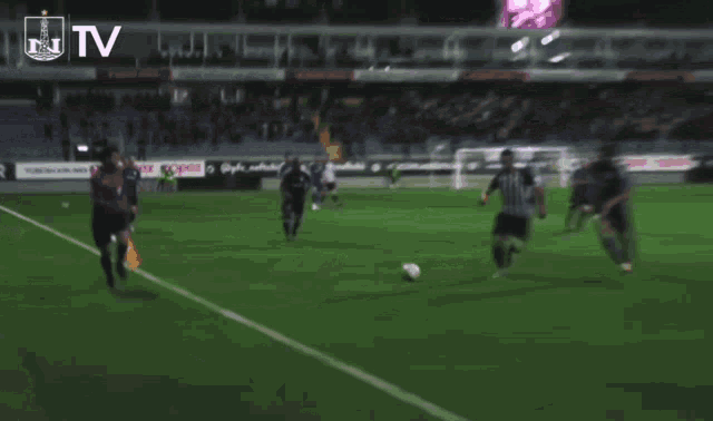 a group of soccer players on a field with the word tv above them