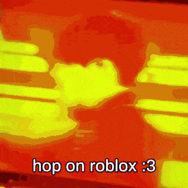 a red background with yellow lines and the words hop on roblox : 3