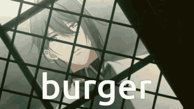 a picture of a man behind bars with the word burger written below him