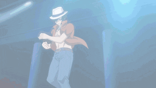 a man wearing a hat and a red shirt is standing in a dark room
