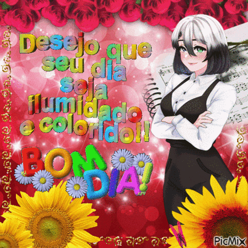 a picture of a girl with the words desejo que seu dia seja flumidado e colorido