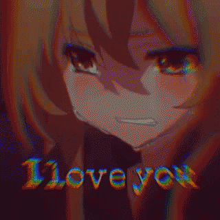 a pixel art of a girl crying with the words i love you in the background