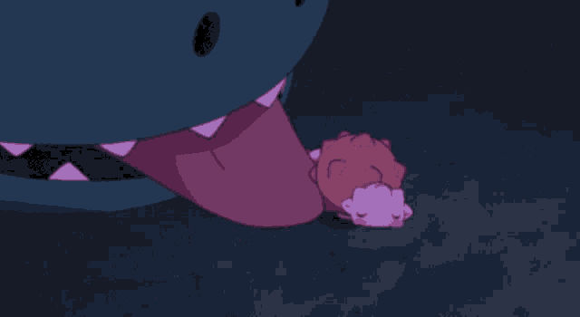 a cartoon drawing of a monster with purple eyes