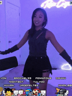 a woman is standing in front of a screen that says ' nightbot ' at the top