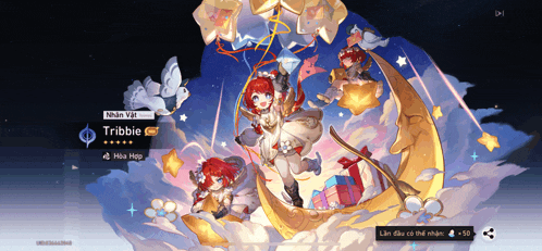 a girl with red hair is sitting on a crescent moon in a game