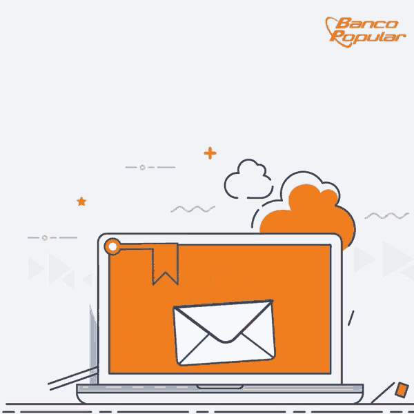 an advertisement for banco popular shows an envelope on a laptop screen