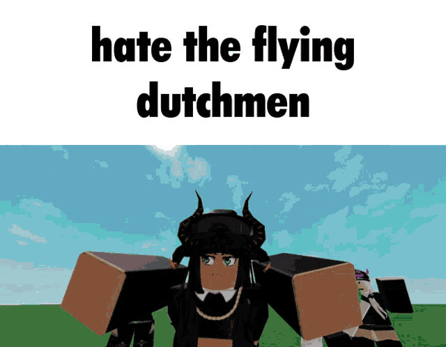 a picture of a girl with horns and the words hate the flying dutchmen below her