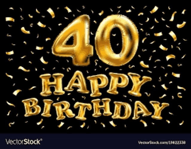 the number 40 is made of gold balloons and the words happy birthday are made of gold balloons .
