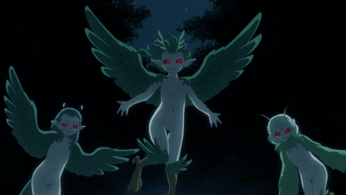 a group of naked birds with red eyes are standing next to each other