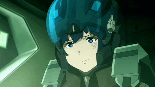 a cartoon character with a blue helmet and headphones on