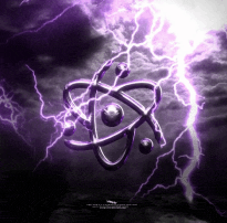 a purple lightning storm with a purple atom in the foreground