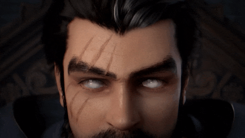 a closeup of a man 's face with white eyes