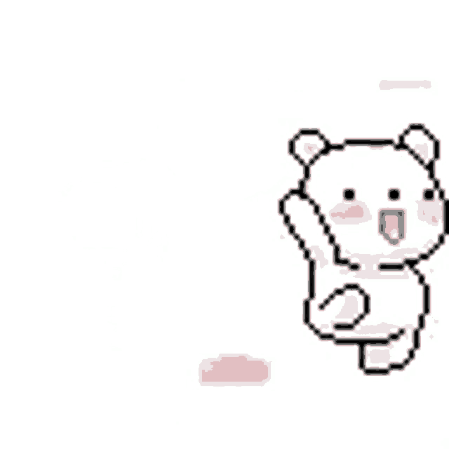 a pixel art drawing of a white bear with pink cheeks and arms .