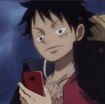 a cartoon character is holding a cell phone in his hand