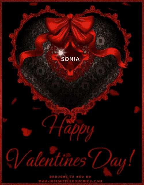 a valentine 's day greeting card with a red heart and the name sonia