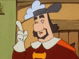 a cartoon character with the letter i on his chest is pointing up