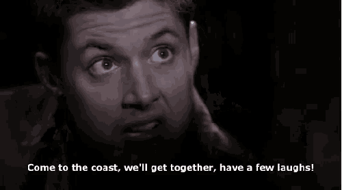 a man is saying come to the coast we 'll get together have a few laughs .