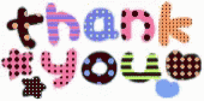 the word thank you is written in colorful polka dot letters .
