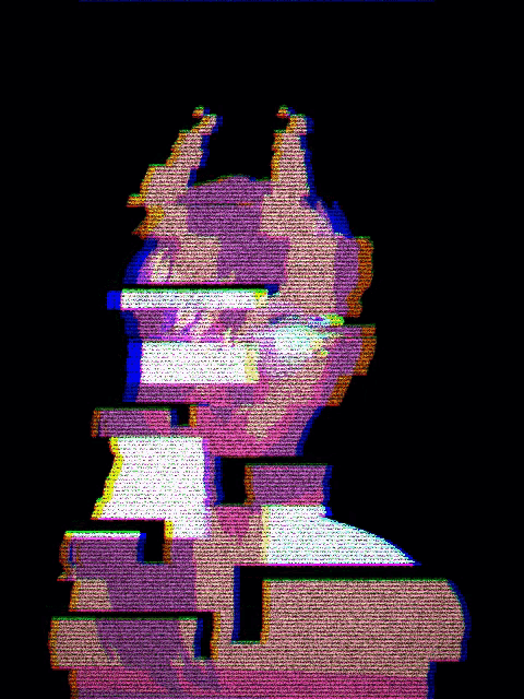 a purple and green image of a person with their hands up