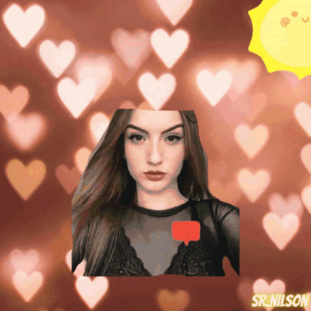 a picture of a woman surrounded by hearts with the name sr.nilson on the bottom