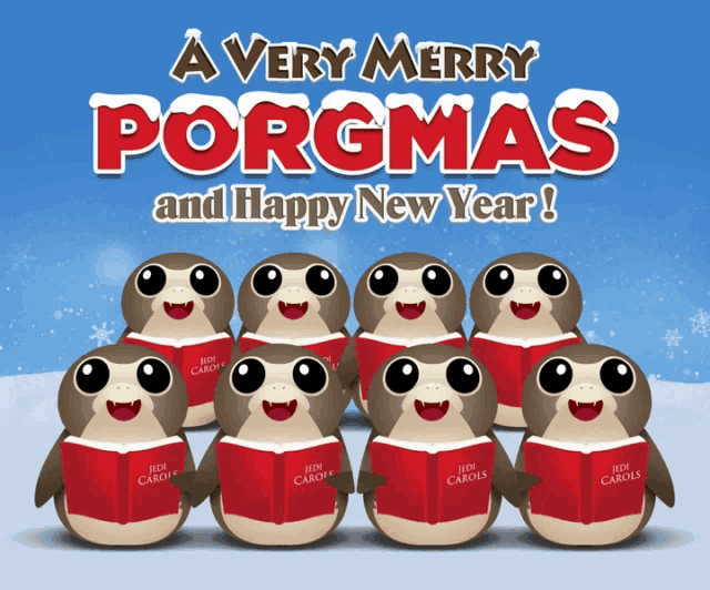 a very merry porgmas and happy new year card