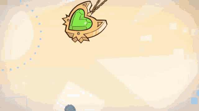a cartoon drawing of a heart shaped pendant with a green stone in it