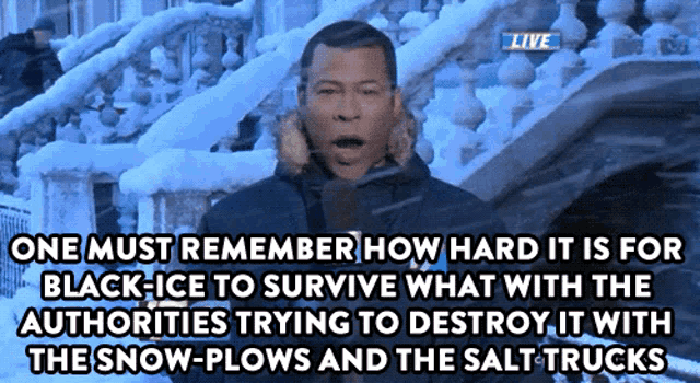 a man is talking about how hard it is for black ice