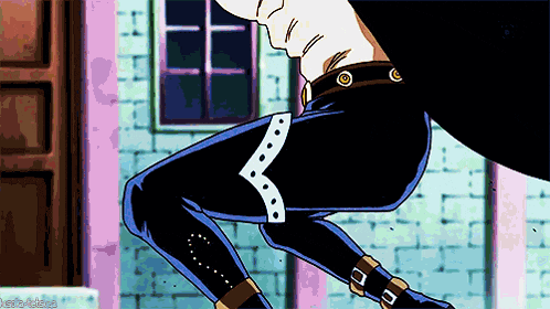 a cartoon character is standing in front of a brick wall and a door .
