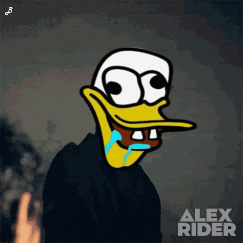 a drawing of a duck with alex rider written on the bottom