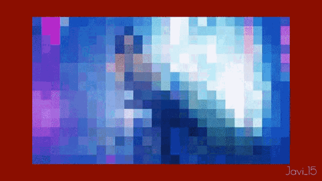 a blue and purple pixelated background with the name javi 15 on the bottom right
