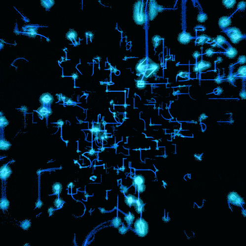 a computer generated image of a maze with blue lines and arrows