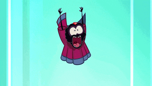 a cartoon character is flying through the air with its arms outstretched