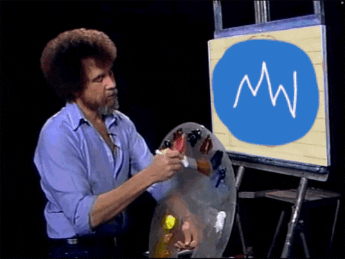 a man with a beard is painting a picture with the letter mw on it